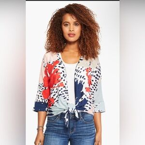 NIC+ZOE Art Scene 4 Way Linen-Blend Red and Blue Cardigan Size XS